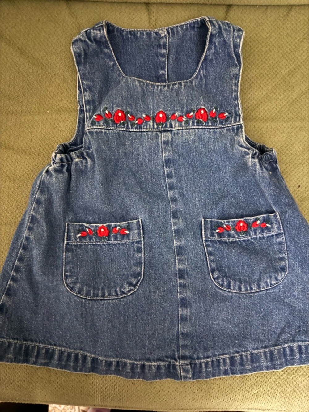 miniwear Blue Denim Dress with Red Floral Embroidery